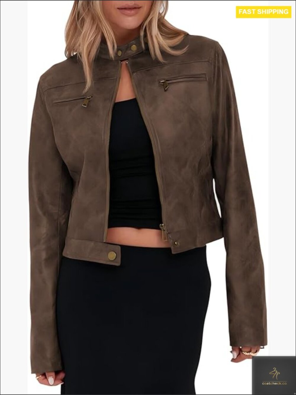 Vintage Cropped Faux Leather Jacket Zip Up Motorcycle Coat Short Stand Collar
